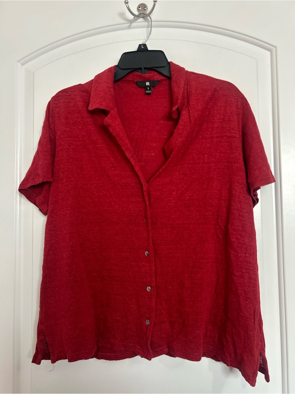 Banana Republic 100% Linen Red Rust Button Down Size L Chic Preppy Coastal Flowy